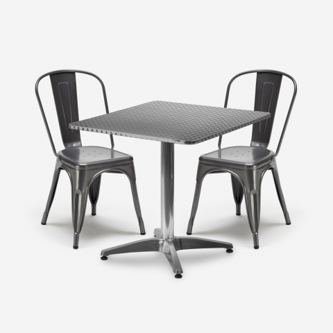 set 2 sillas estilo industrial mesa cuadrada acero 70x70cm caelum Promoción
