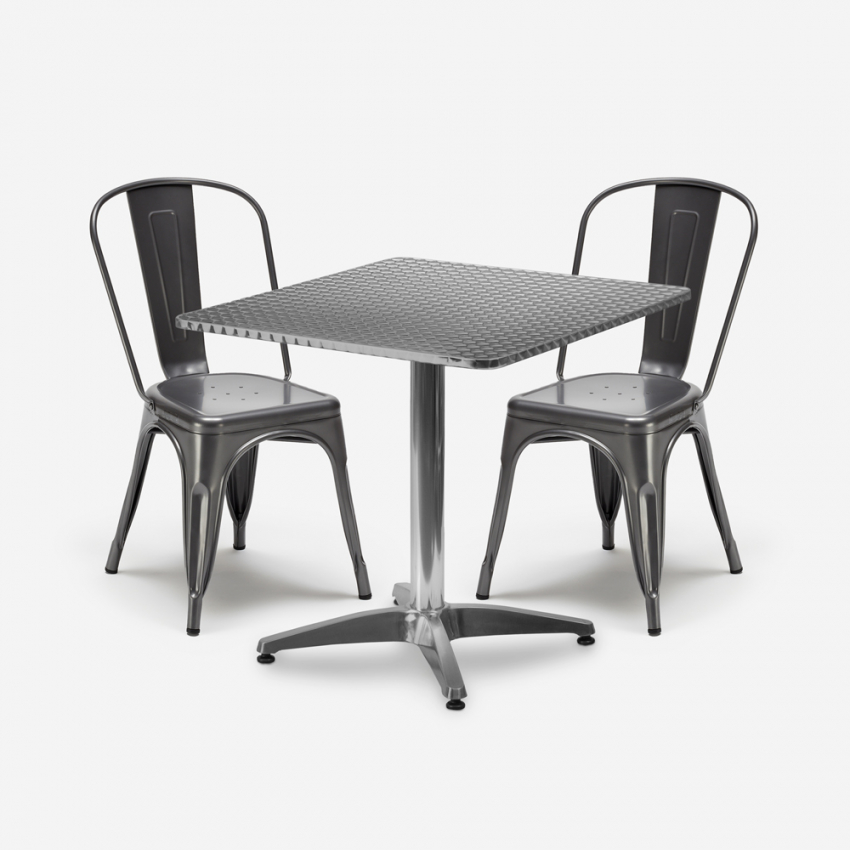 conjunto 4 sillas estilo industrial mesa cuadrada acero 70 x 70 cm caelum Promoción