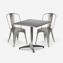 conjunto mesa cuadrada plegable 70x70cm acero 2 sillas vintage magnum Promoción