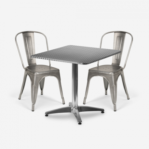 conjunto mesa cuadrada plegable 70x70cm acero 2 sillas vintage magnum Promoción
