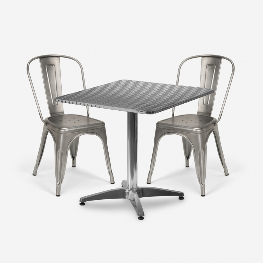 mesa cuadrada plegable 70 x 70 cm acero 4 sillas Lix vintage magnum Promoción