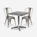 conjunto mesa cuadrada plegable 70x70cm acero 2 sillas vintage magnum Promoción