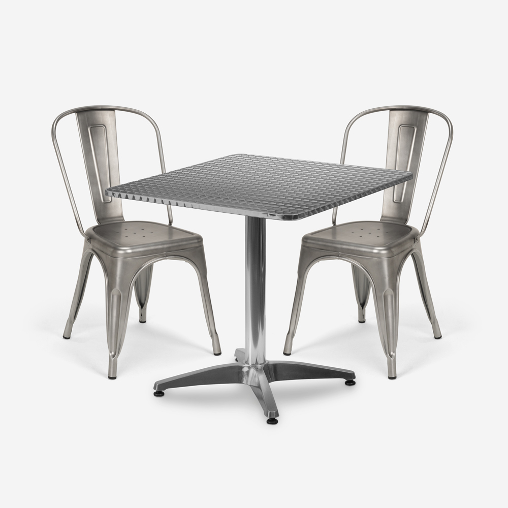conjunto mesa cuadrada plegable 70x70cm acero 2 sillas vintage magnum