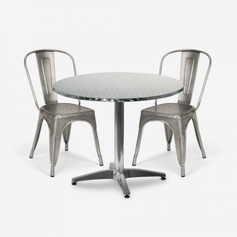 Conjunto mesa redonda 70 cm diámetro acero 4 sillas vintage tolix diseño Taerium