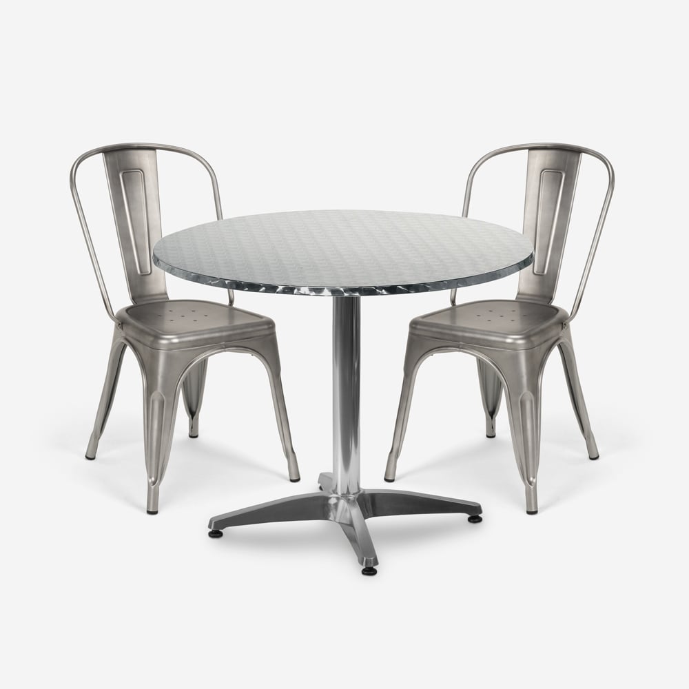 conjunto mesa redonda 70 cm diámetro acero 4 sillas vintage diseño taerium