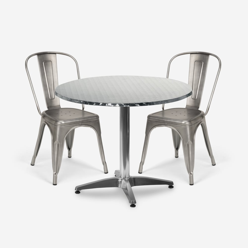 conjunto mesa redonda 70 cm diámetro acero 4 sillas vintage Lix diseño taerium