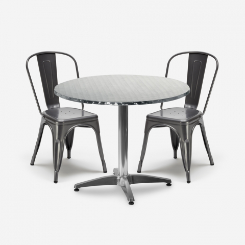 conjunto 2 sillas acero diseño industrial mesa redonda 70 cm diámetro factotum Promoción