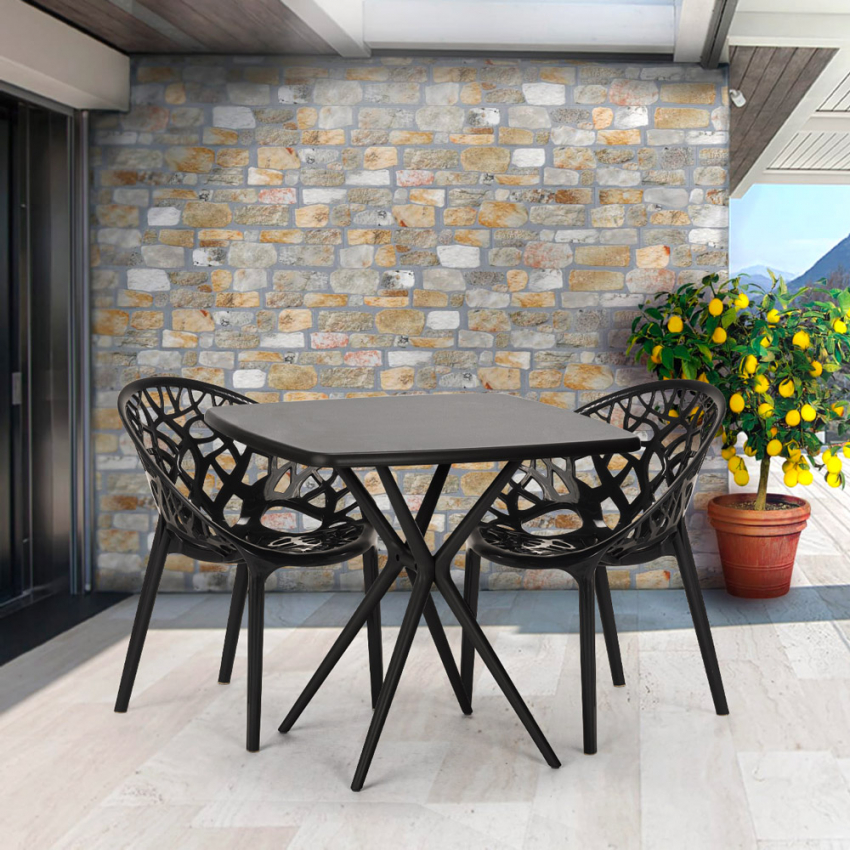  Juego mesa cuadrada negro 70 x 70 cm 2 sillas diseño Moai Black Venta 

