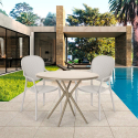 Juego mesa redonda beige 80 cm 2 sillas diseño moderno exterior Valet Stock