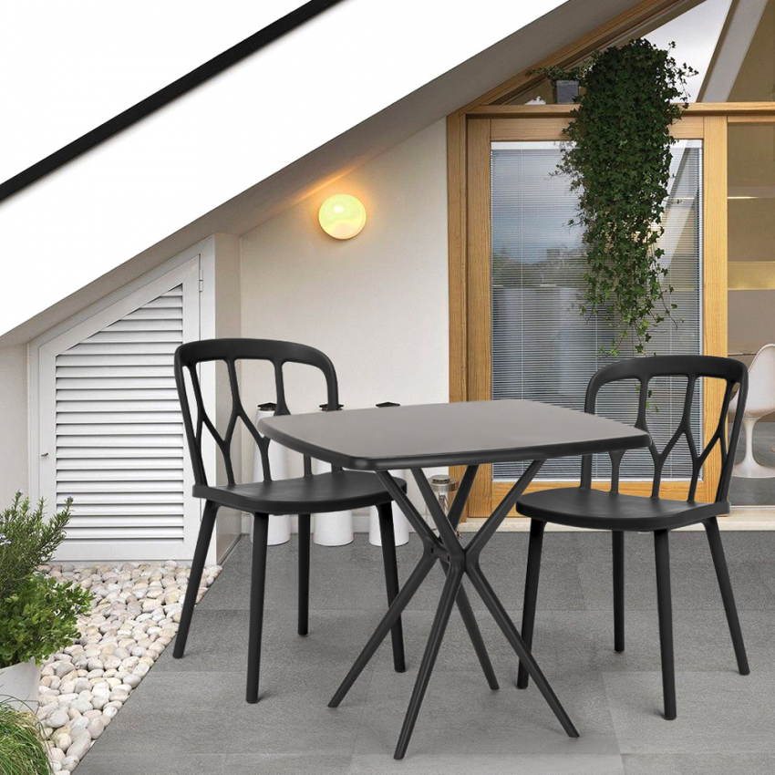  Juego mesa cuadrada negro 70 x 70 cm 2 sillas exterior diseño Saiku Dark Oferta 

