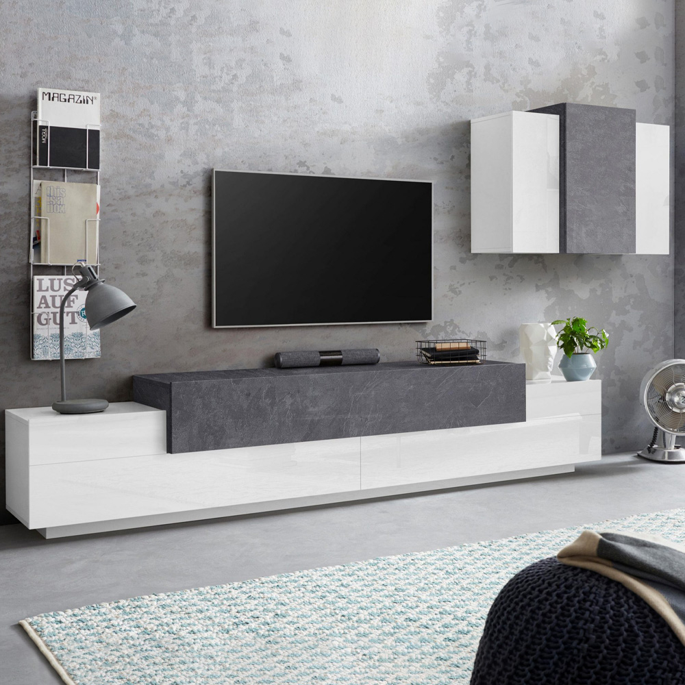 Mueble para salón de diseño moderno blanco antracita Corona Moby Report