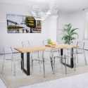 Conjunto cocina mesa industrial 200 x 80 cm 6 sillas diseño transparentes Lewis Venta