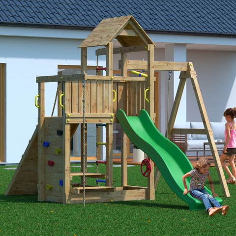 Parque infantil jardín madera niños tobogán columpio escalada Activer Promoción