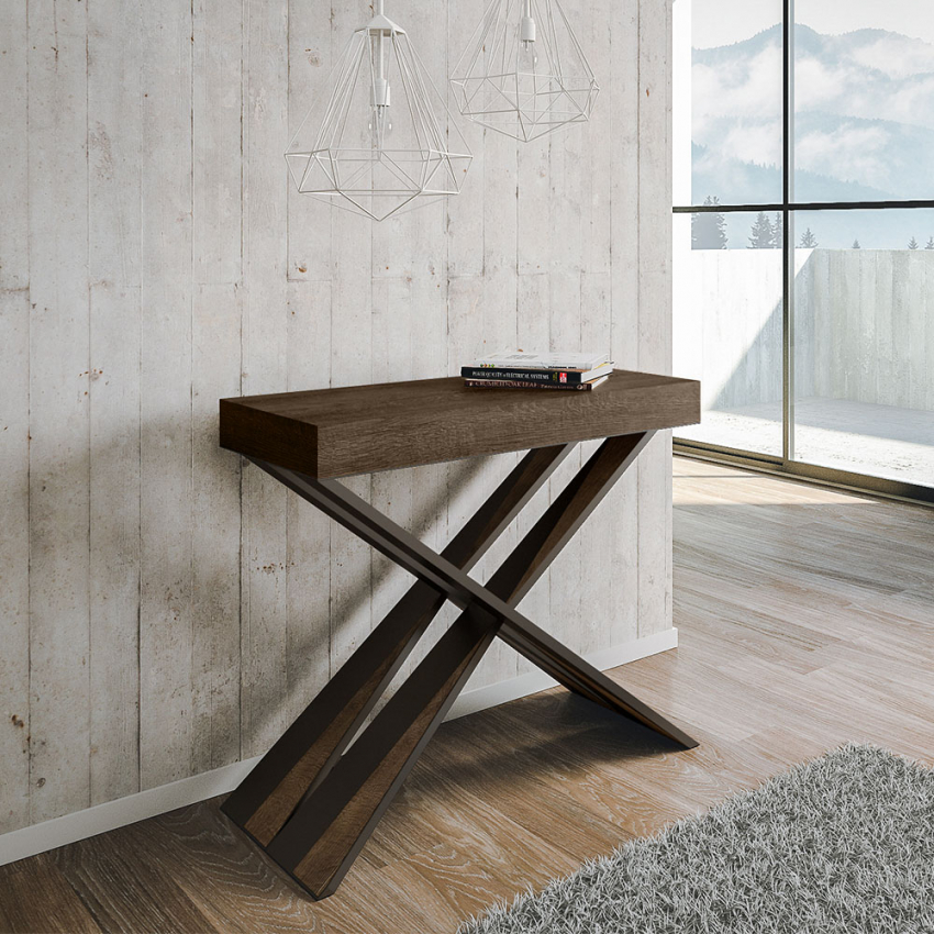 Consola extensible 90 x 40 - 300 cm mesa madera diseño moderno Diago Noix Promoción