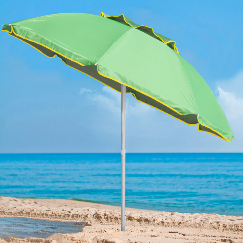 Disfruta del sol en la playa con la sombrilla Corsica de 200 cm de protección UV y antiviento de aluminio Stock