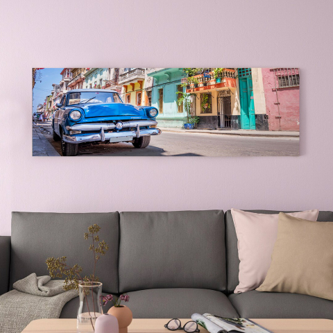 Impresión colores vivos cuadro lienzo plastificado ciudad coche 120 x 40 cm Cuba Promoción