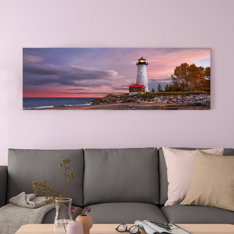 Impresión mar puesta de sol lienzo plastificado colores vivos 120 x 40 cm Lighthouse