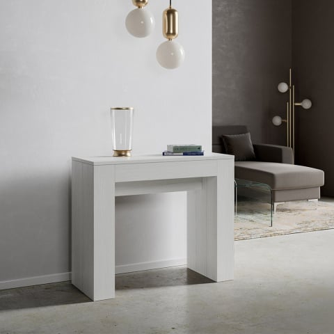 Consola mesa comedor diseño extensible 90 x 42 - 302 cm madera blanco Modem