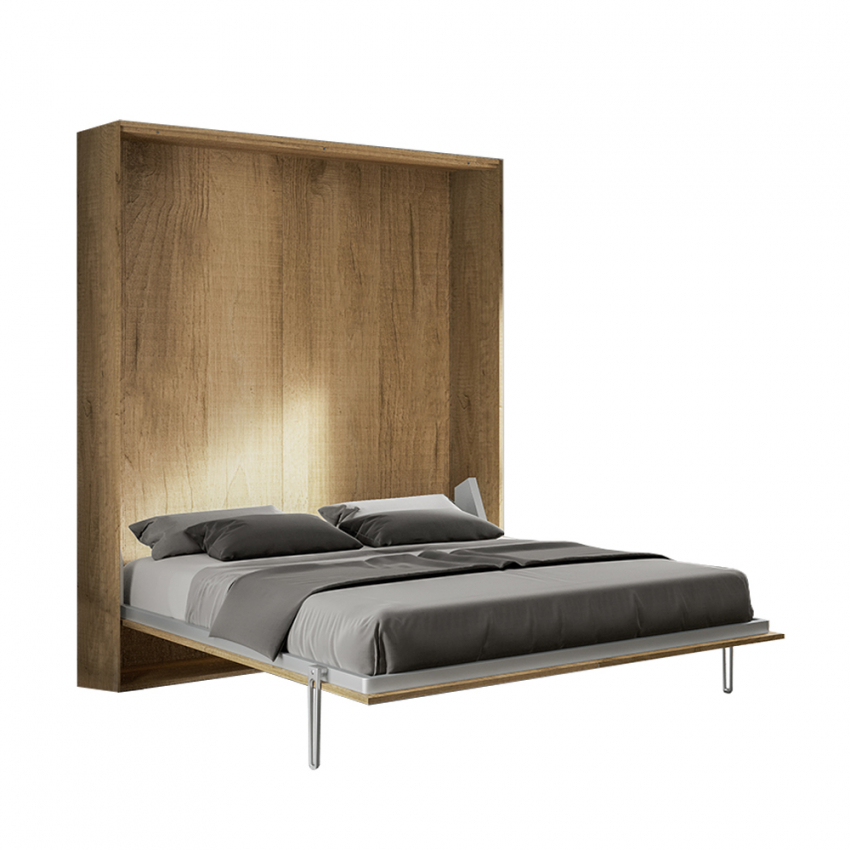 Kando MNC Cama abatible horizontal, colchón 85x185cm madera de nogal