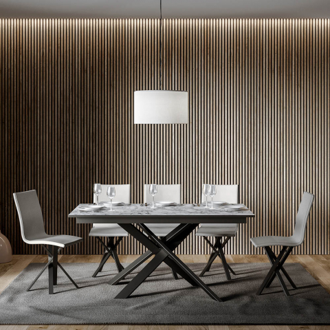 Mesa de comedor extensible 90 x 160 - 220 cm diseño moderno mármol Ganty Long Marble