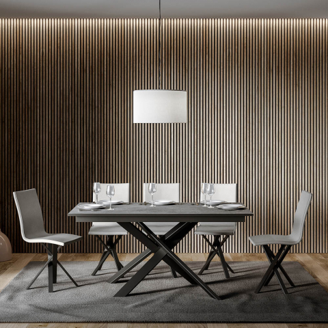 Mesa de comedor extensible gris 90 x 160 - 220 cm moderna Ganty Long Concrete Promoción