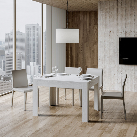 Mesa de comedor extensible 90 x 120 - 180 cm diseño madera blanco Bibi Promoción