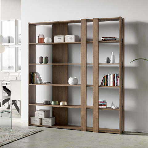 Librería de pared diseño madera moderno 6 estantes casa oficina Kato C Wood