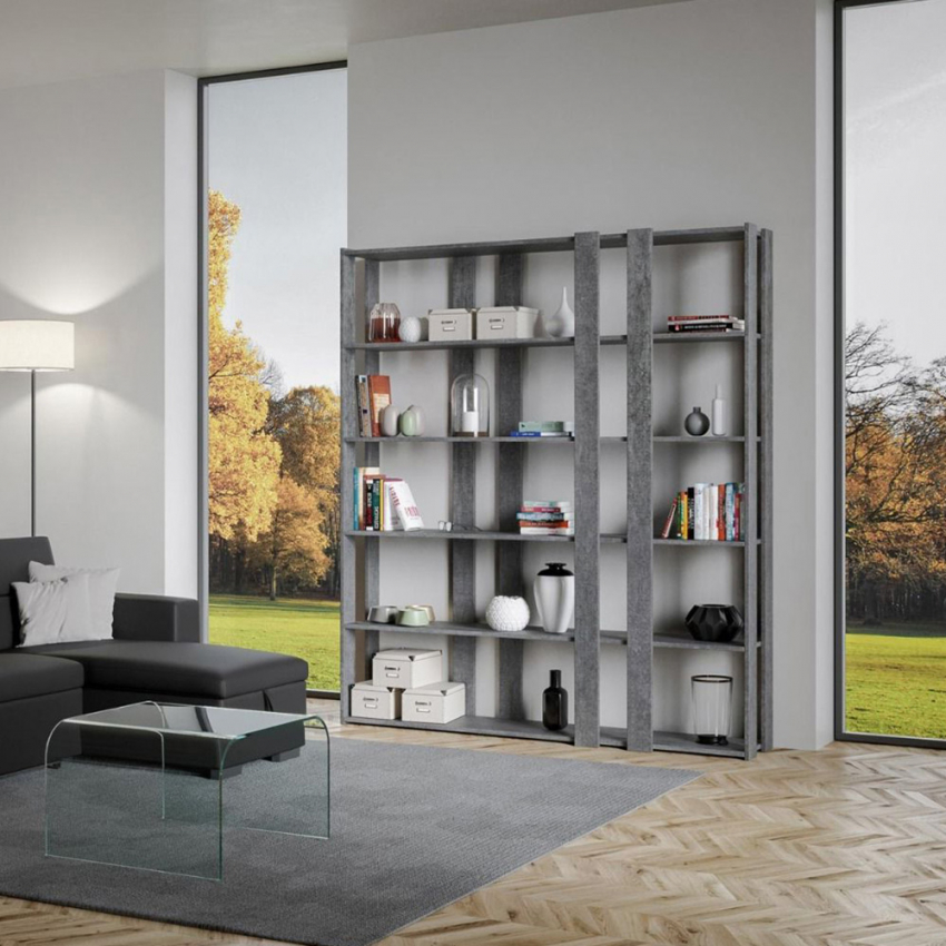 Librería de pared 6 estantes gris diseño oficina salón Kato E Concrete Promoción