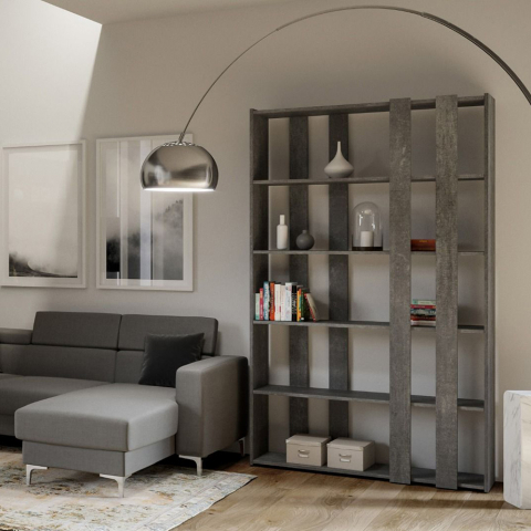 Librería de pared salón diseño gris moderno Kato A Small Concrete