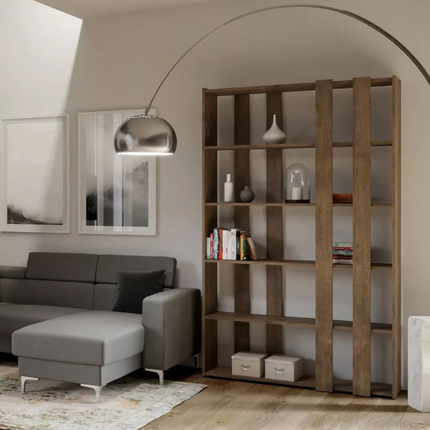 Librería de salón de diseño moderno con pared vertical en madera