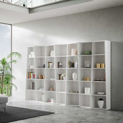 Librería moderna de pared diseño blanco salón oficina Trek 7