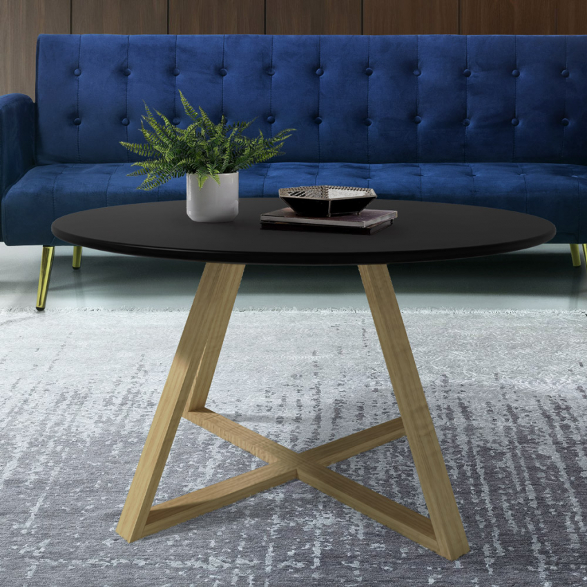 Mesa de centro baja salón estilo escandinavo redonda 80 cm Krize Descueto