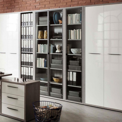 Estantería Librería de madera moderna estrecha con 6 compartimentos color gris Hart