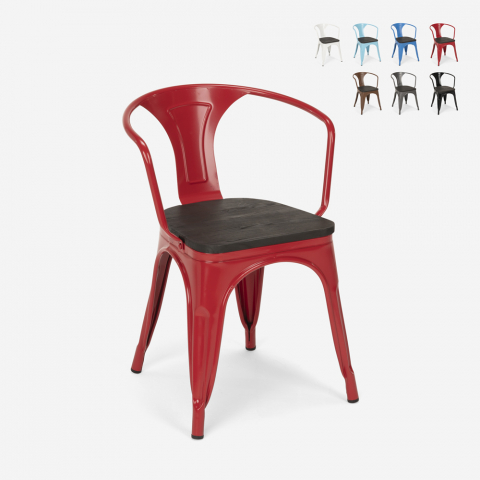 20 sillas de comedor de metal y madera estilo industrial steel wood arm Promoción