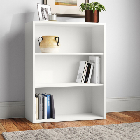 Estantería Librerìa baja blanca madera reciclada 3 compartimentos regulables en altura read