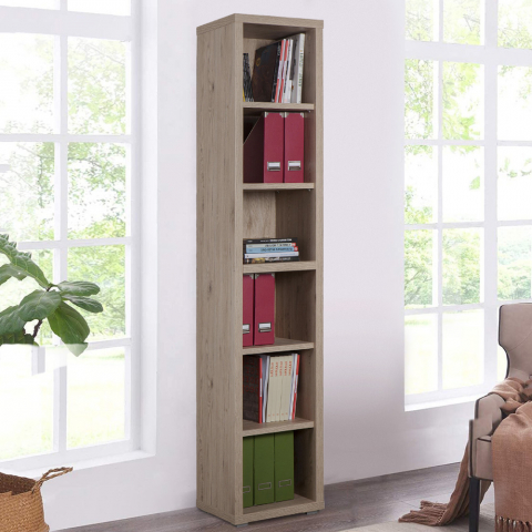 Librería vertical de madera 6 estantes diseño moderno Ely