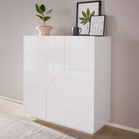 Aparador mueble salón 100 x 43 cm cocina 2 puertas blanco moderno Klain Promoción