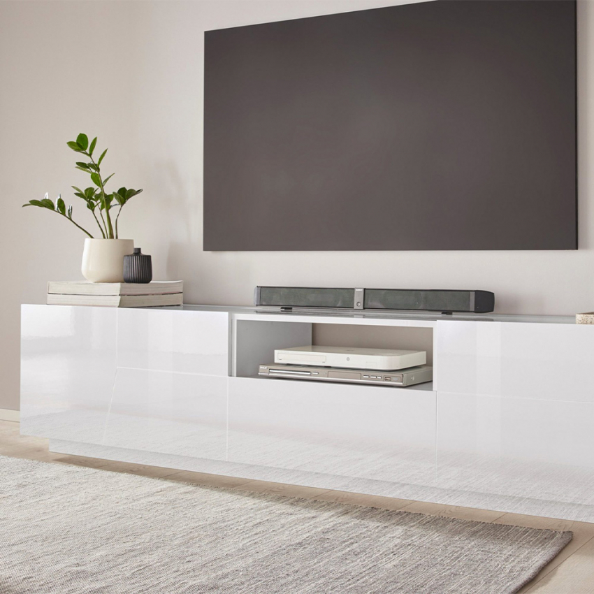 Fergus mueble de TV pared salón moderno 220 x 43 cm blanco brillante