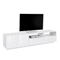 Mueble TV pared blanco brillo salón moderno 200x43cm Hatt Descueto