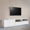 Mueble TV pared blanco brillo salón moderno 200x43cm Hatt Medidas