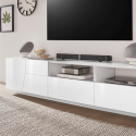 Mueble TV pared blanco brillo salón moderno 200x43cm Hatt Catálogo