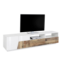 Mueble TV 200x43cm salón pared blanco madera moderno Hatt Wood Descueto