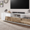 Mueble TV 200x43cm salón pared blanco madera moderno Hatt Wood Medidas