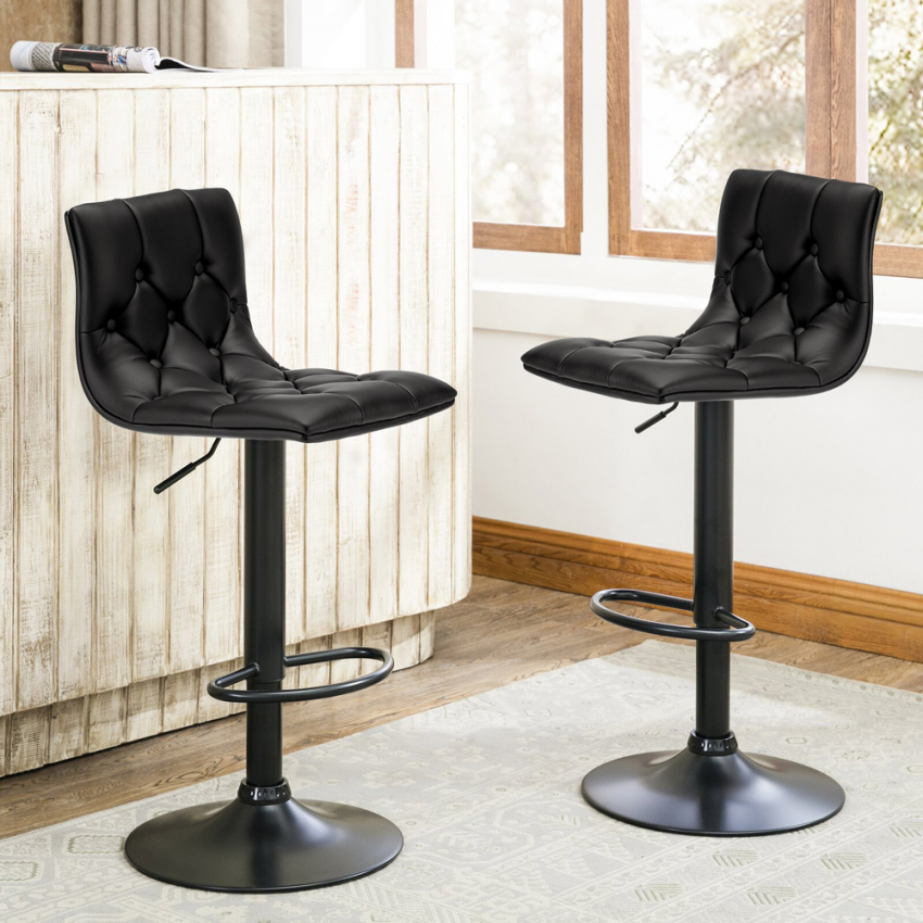  Taburete bar cocina negro acolchado diseño chesterfield Honolulu Black Edition Promoción 