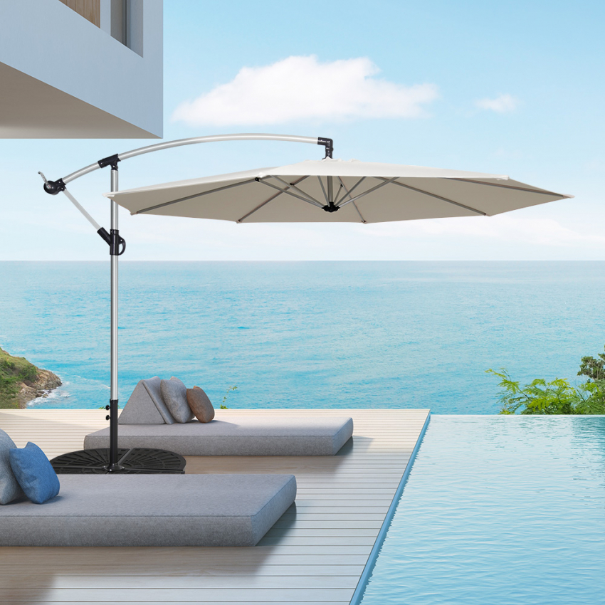 Sombrilla Parasol de jardín 3 metros mástil excentrico aluminio octagonal bar hotel Fan Promoción