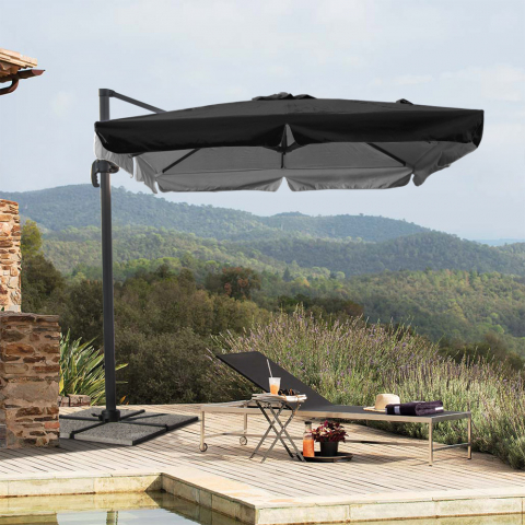 Sombrilla de jardín de 2,5 metros cuadrados con brazo ajustable y poste de aluminio descentralizado Paradise Noir