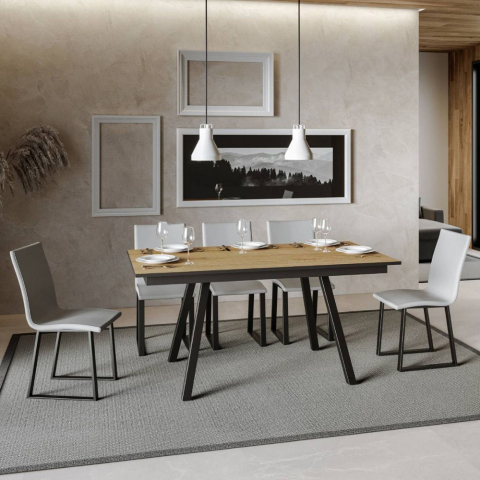 Mesa de comedor extensible 90 x 160 - 220 cm madera cocina Mirhi Long Oak Promoción