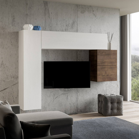 Mueble de pared salón moderno 4 muebles suspendidos madera blanco A25 Promoción