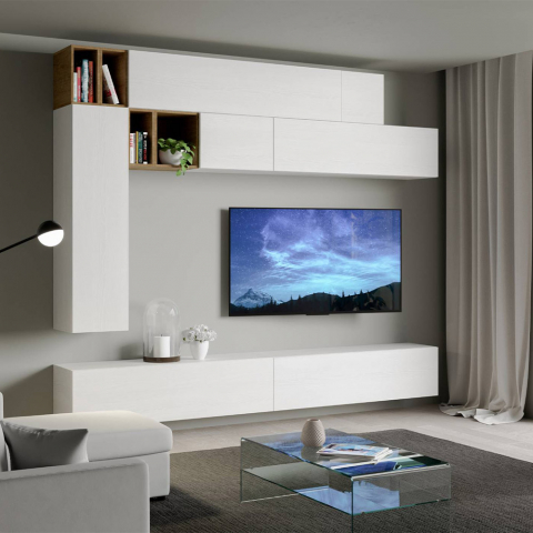 Mueble de pared salón moderno mueble de TV suspendido blanco madera A106