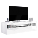 Mueble de TV salón 130 cm 2 compartimentos 1 puerta blanco brillante Burrata Smart Oferta